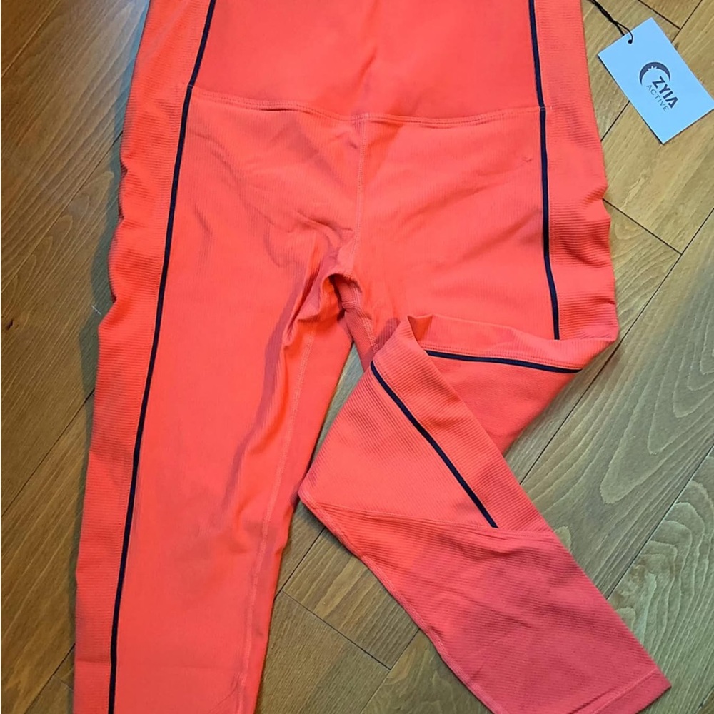 ZYIA Kids Coral Leggings with Navy Contrast Piping